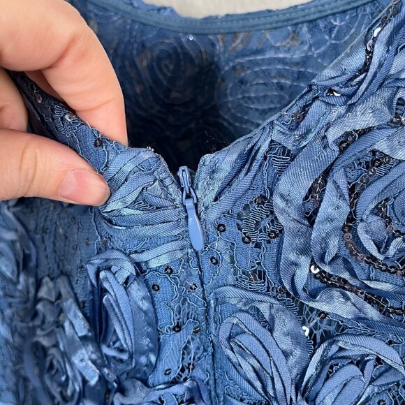 Alex Evenings Rosette A-Line Dress Blue Formal Dress 16P - Picture 10 of 13